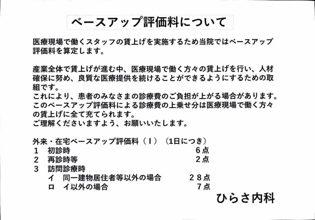 ひらさ内科 ベースアップ評価料について